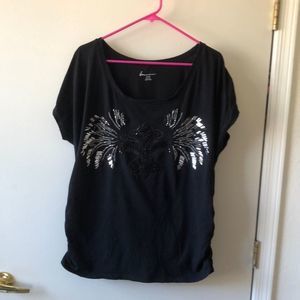 Lane Bryant T Shirt With Beaded Fleur de Lis size 14/16 GUC Black